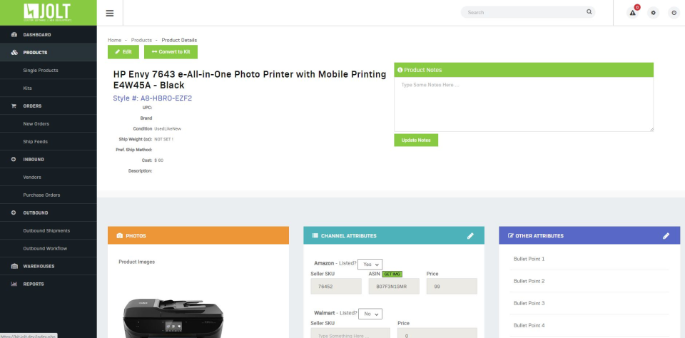screenshot of Jolt Fulfillment System